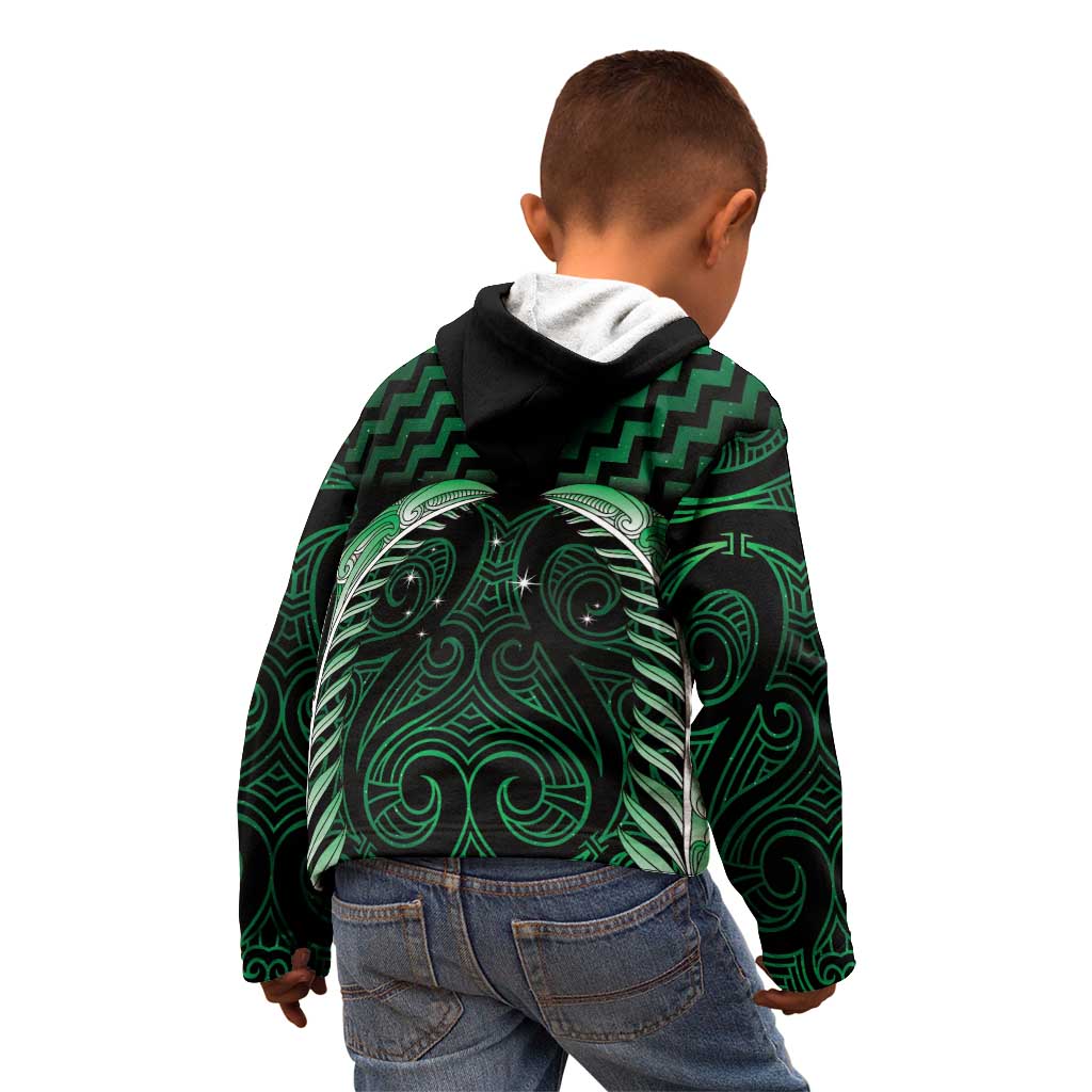 Green Matariki New Zealand Kid Hoodie Maori Poutama Galaxy Vibes
