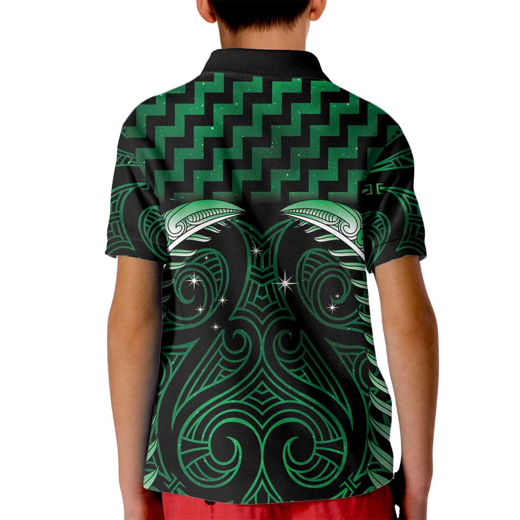 Green Matariki New Zealand Kid Polo Shirt Maori Poutama Galaxy Vibes LT14 - Polynesian Pride