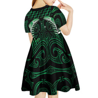 Green Matariki New Zealand Kid Short Sleeve Dress Maori Poutama Galaxy Vibes