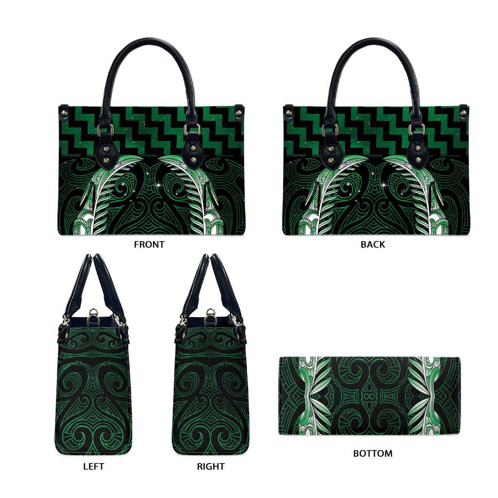 Green Matariki New Zealand Leather Bag Maori Poutama Galaxy Vibes - Polynesian Pride
