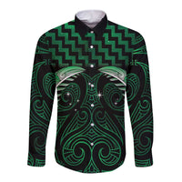 Green Matariki New Zealand Long Sleeve Button Shirt Maori Poutama Galaxy Vibes LT14 Unisex Green - Polynesian Pride
