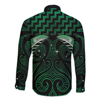 Green Matariki New Zealand Long Sleeve Button Shirt Maori Poutama Galaxy Vibes LT14 - Polynesian Pride