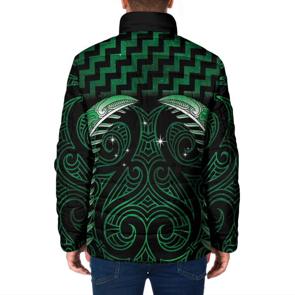 Green Matariki New Zealand Padded Jacket Maori Poutama Galaxy Vibes - Polynesian Pride