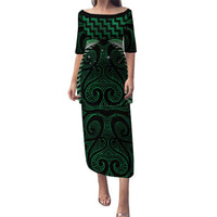Green Matariki New Zealand Puletasi Maori Poutama Galaxy Vibes LT14 Long Dress Green - Polynesian Pride