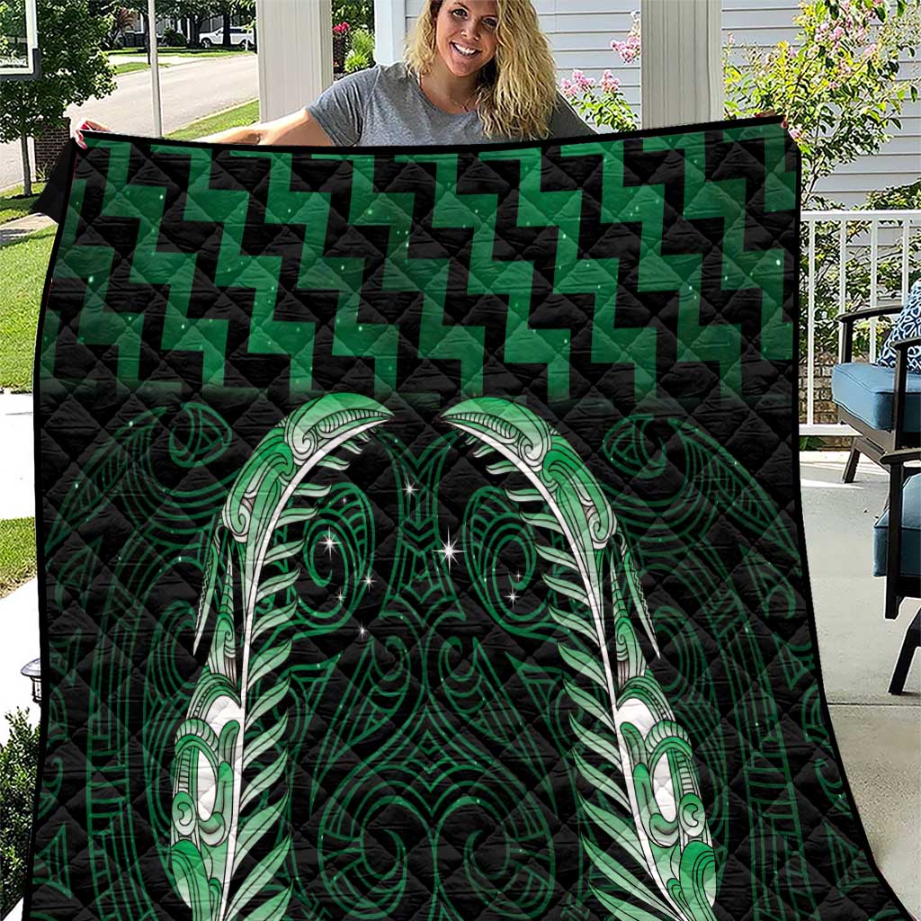 Green Matariki New Zealand Quilt Maori Poutama Galaxy Vibes LT14 Green - Polynesian Pride
