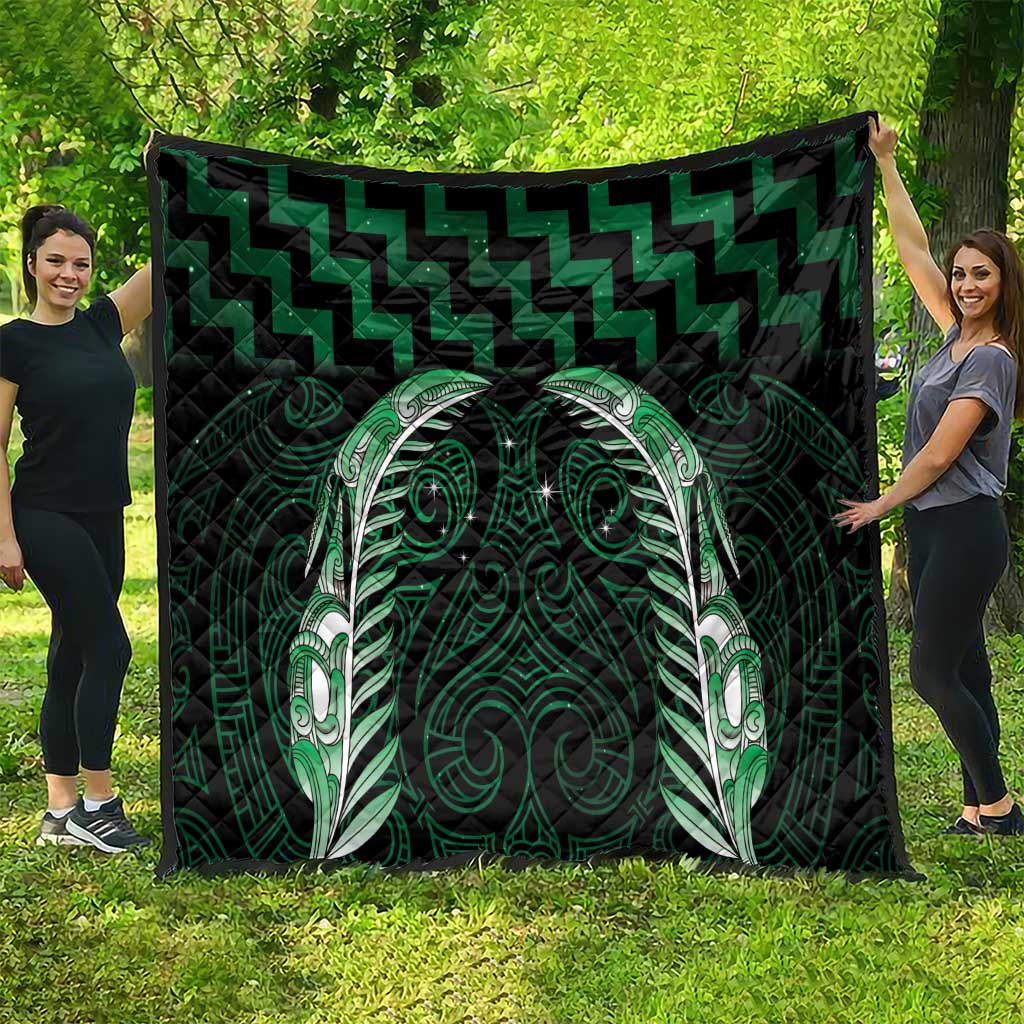 Green Matariki New Zealand Quilt Maori Poutama Galaxy Vibes LT14 - Polynesian Pride
