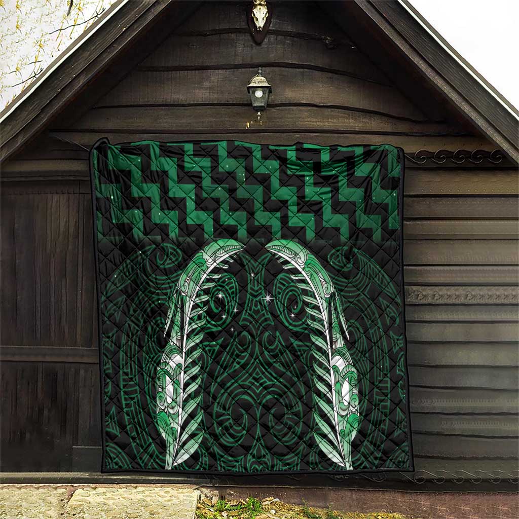 Green Matariki New Zealand Quilt Maori Poutama Galaxy Vibes LT14 - Polynesian Pride