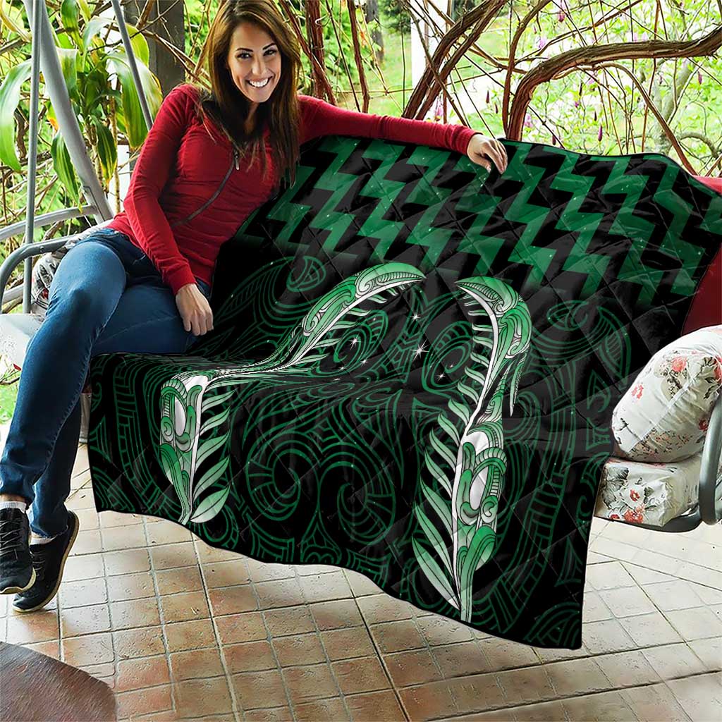 Green Matariki New Zealand Quilt Maori Poutama Galaxy Vibes LT14 - Polynesian Pride