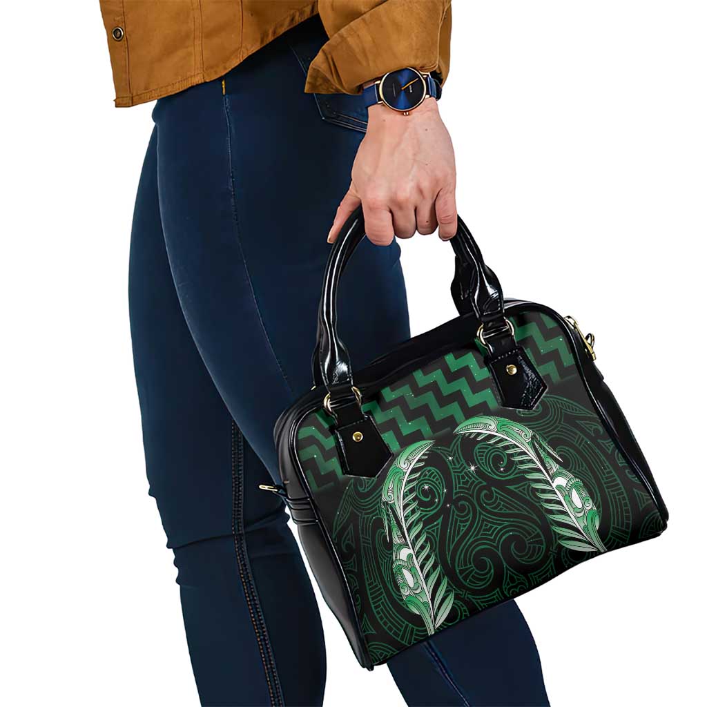 Green Matariki New Zealand Shoulder Handbag Maori Poutama Galaxy Vibes