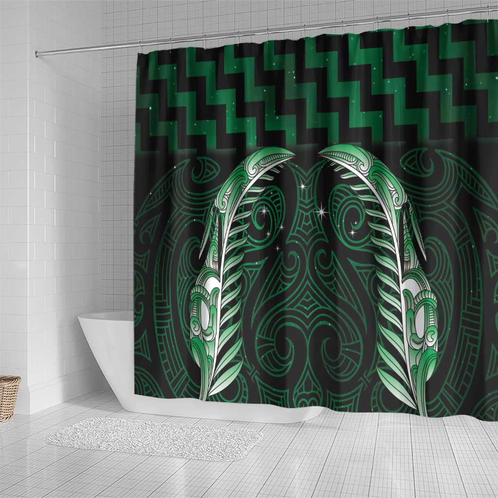Green Matariki New Zealand Shower Curtain Maori Poutama Galaxy Vibes LT14 - Polynesian Pride