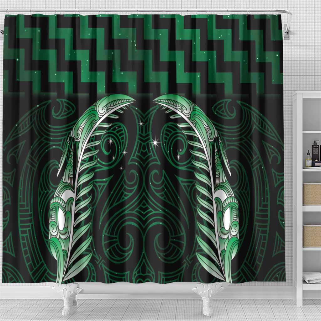 Green Matariki New Zealand Shower Curtain Maori Poutama Galaxy Vibes LT14 - Polynesian Pride