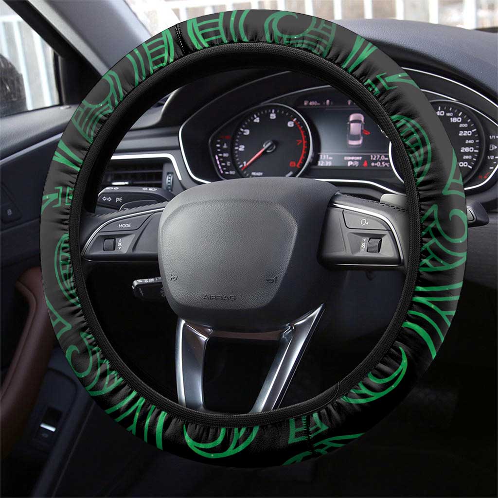 Green Matariki New Zealand Steering Wheel Cover Maori Poutama Galaxy Vibes LT14 - Polynesian Pride