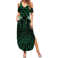 Green Matariki New Zealand Summer Maxi Dress Maori Poutama Galaxy Vibes