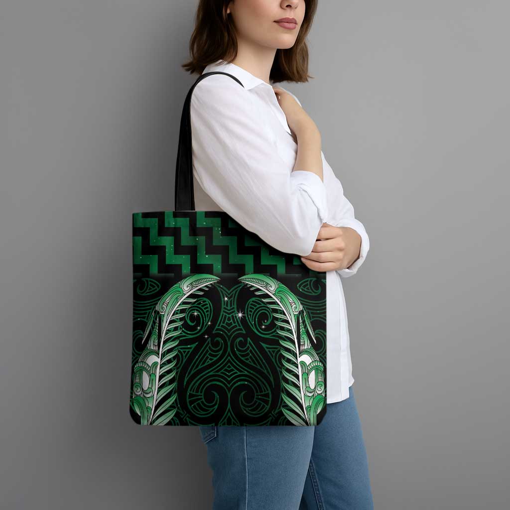 Green Matariki New Zealand Tote Bag Maori Poutama Galaxy Vibes - Polynesian Pride