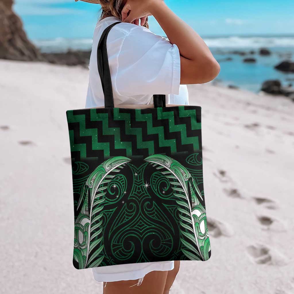 Green Matariki New Zealand Tote Bag Maori Poutama Galaxy Vibes - Polynesian Pride