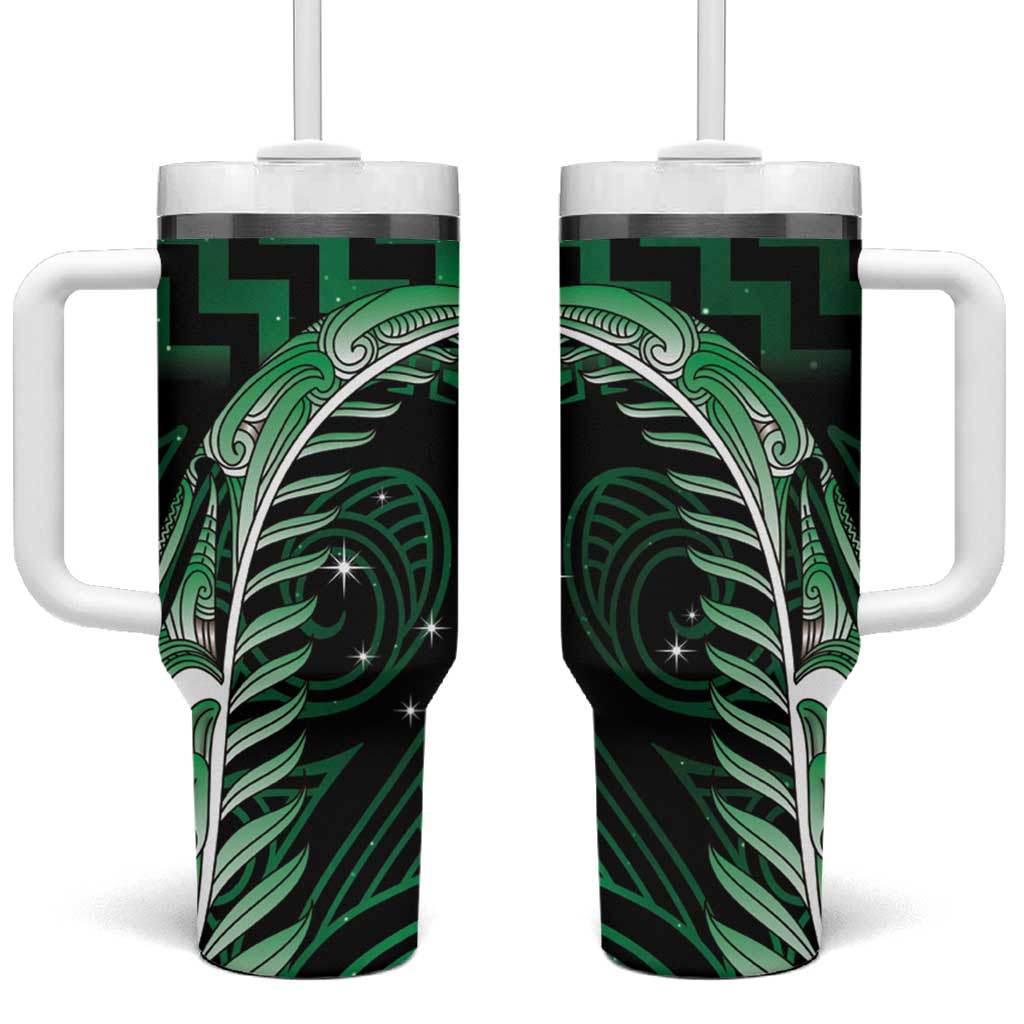 Green Matariki New Zealand Tumbler With Handle Maori Poutama Galaxy Vibes