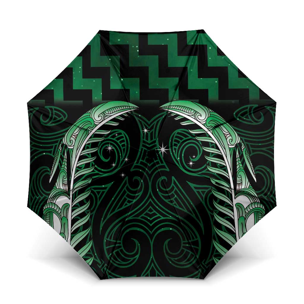 Green Matariki New Zealand Umbrella Maori Poutama Galaxy Vibes - Polynesian Pride