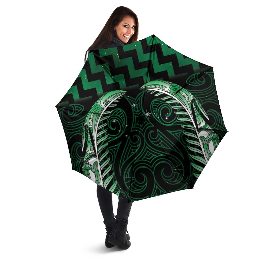 Green Matariki New Zealand Umbrella Maori Poutama Galaxy Vibes - Polynesian Pride
