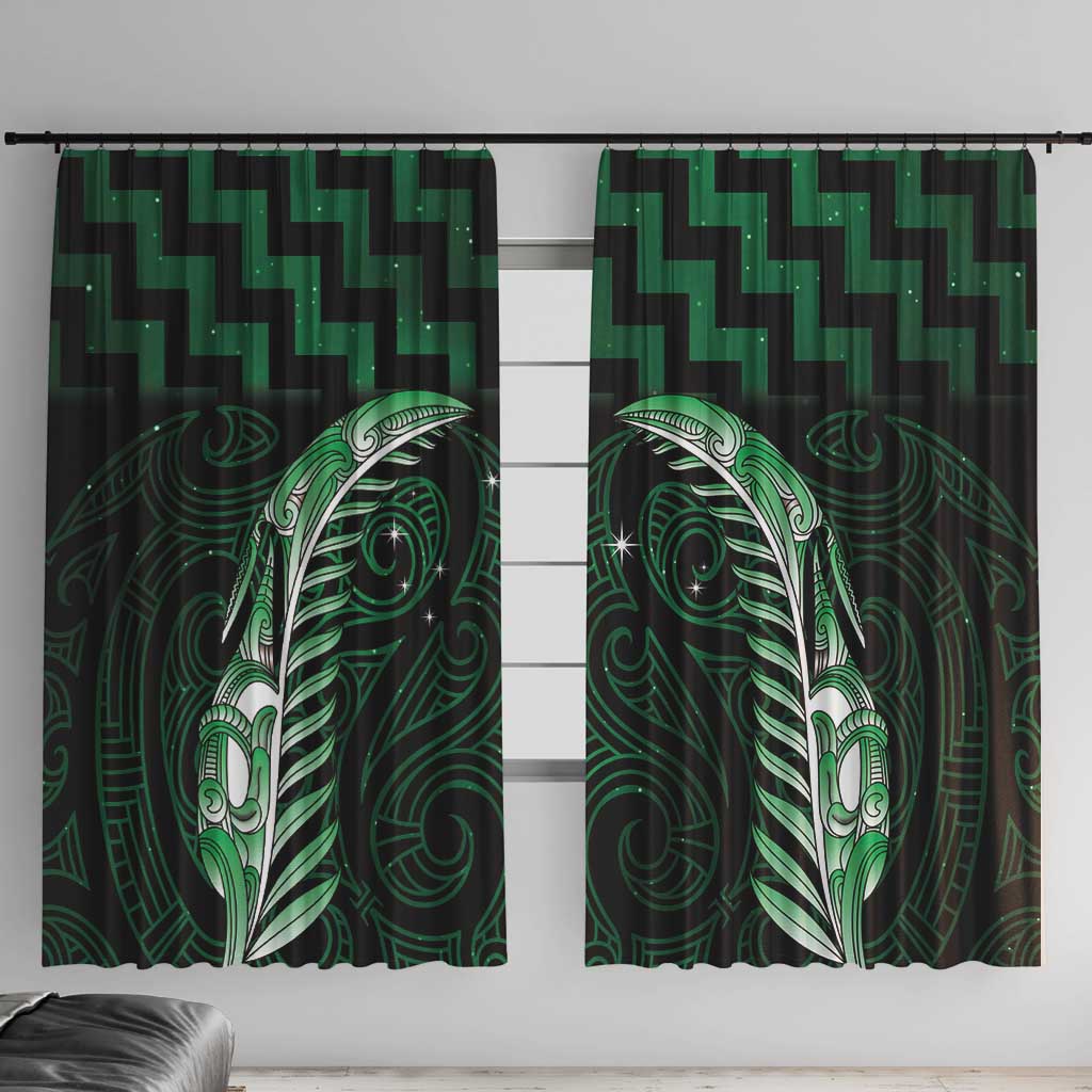 Green Matariki New Zealand Window Curtain Maori Poutama Galaxy Vibes