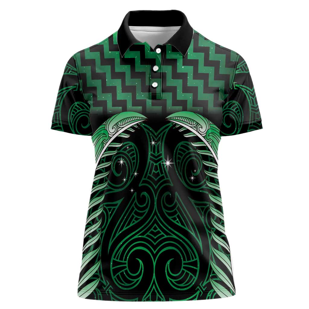 Green Matariki New Zealand Women Polo Shirt Maori Poutama Galaxy Vibes