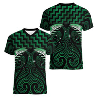 Green Matariki New Zealand Women V-Neck T-Shirt Maori Poutama Galaxy Vibes LT14 - Polynesian Pride