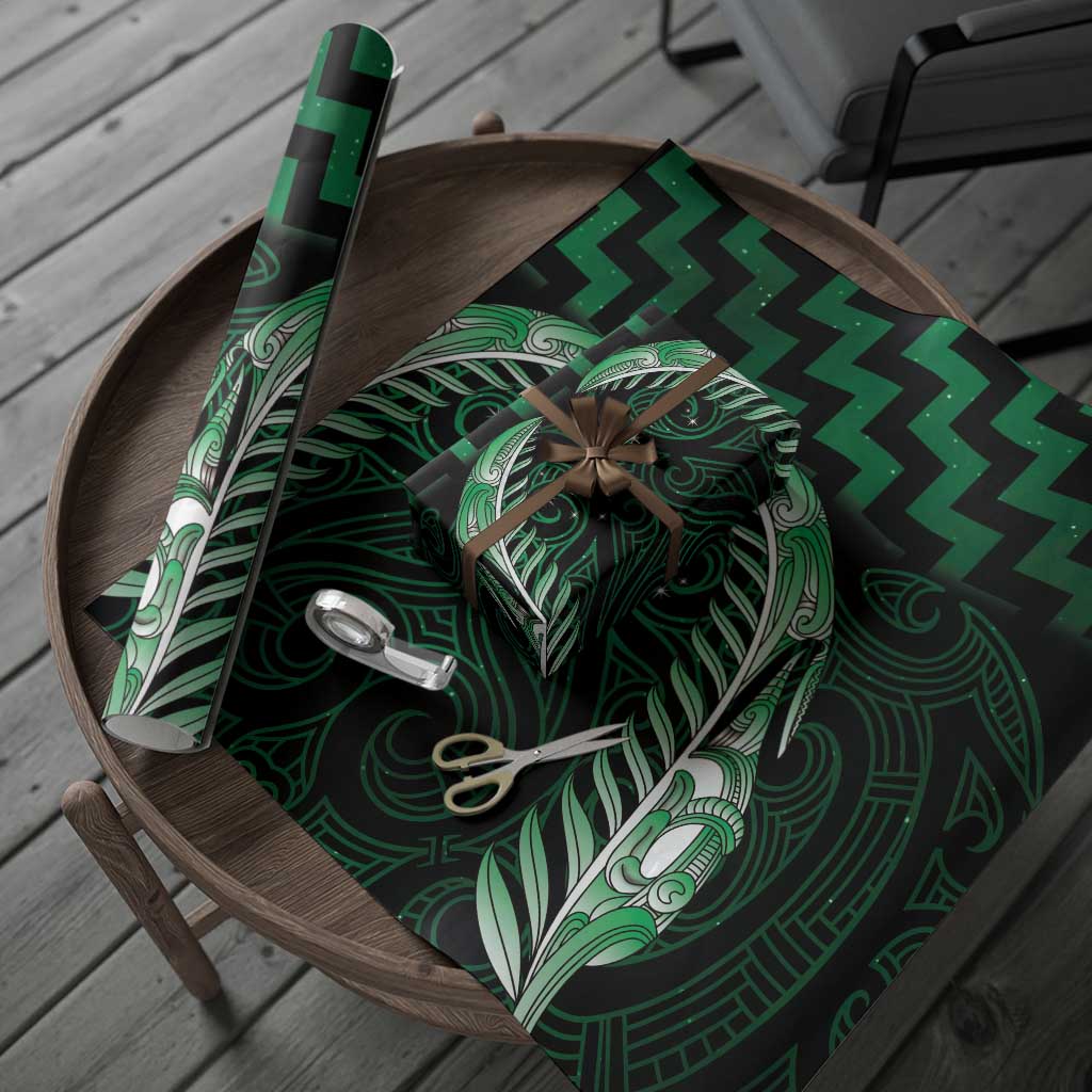 Green Matariki New Zealand Wrapping Paper Maori Poutama Galaxy Vibes - Polynesian Pride