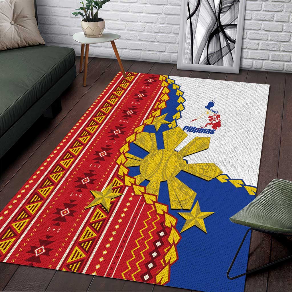 Philippines Independence Day Area Rug Pilipinas Sun Stars Igorot Pattern LT14 Red - Polynesian Pride