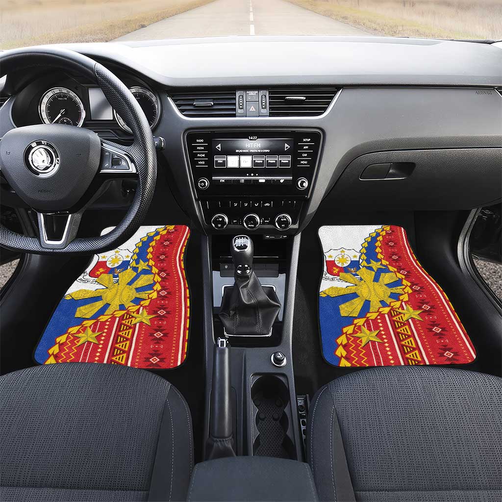 Philippines Independence Day Car Mats Pilipinas Sun Stars Igorot Pattern LT14 Set 2pcs - Front Red - Polynesian Pride