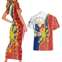 Philippines Independence Day Couples Matching Short Sleeve Bodycon Dress and Hawaiian Shirt Pilipinas Sun Stars Igorot Pattern