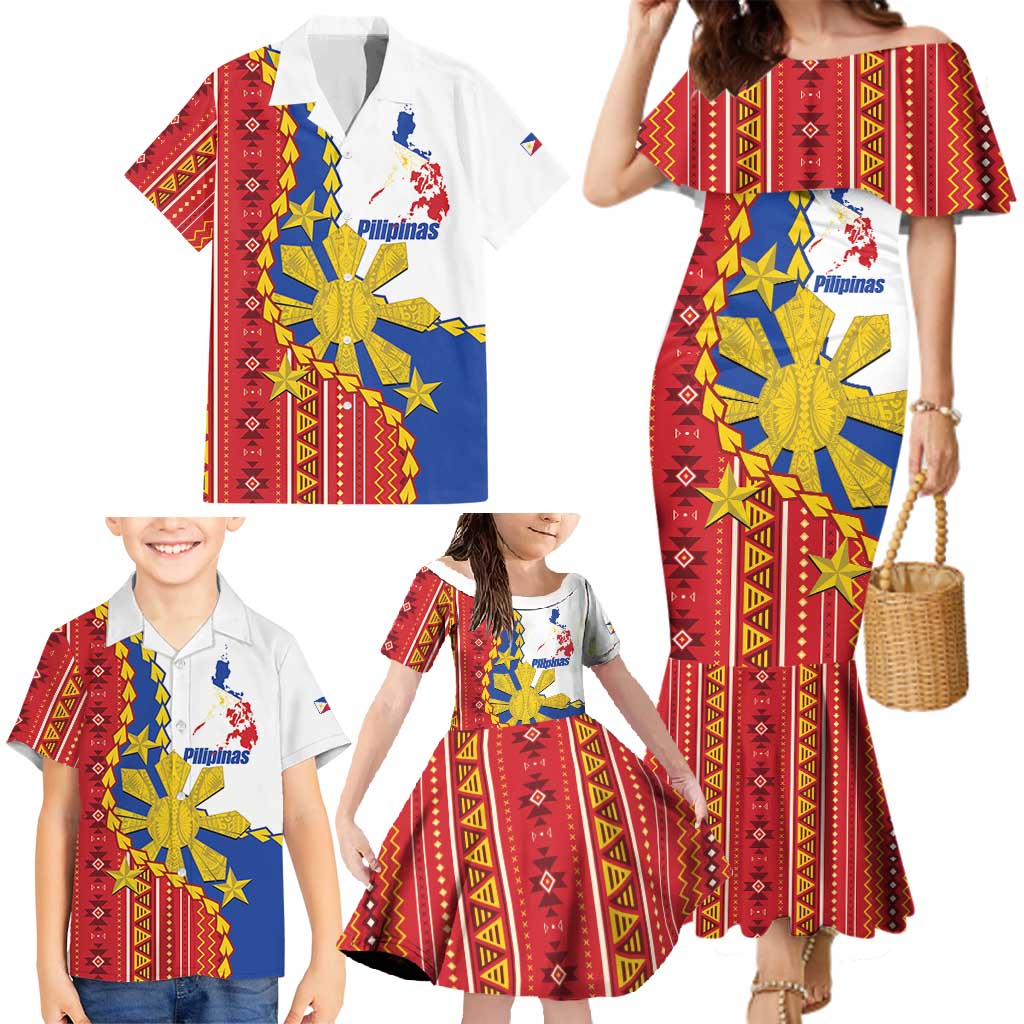 Philippines Independence Day Family Matching Mermaid Dress and Hawaiian Shirt Pilipinas Sun Stars Igorot Pattern