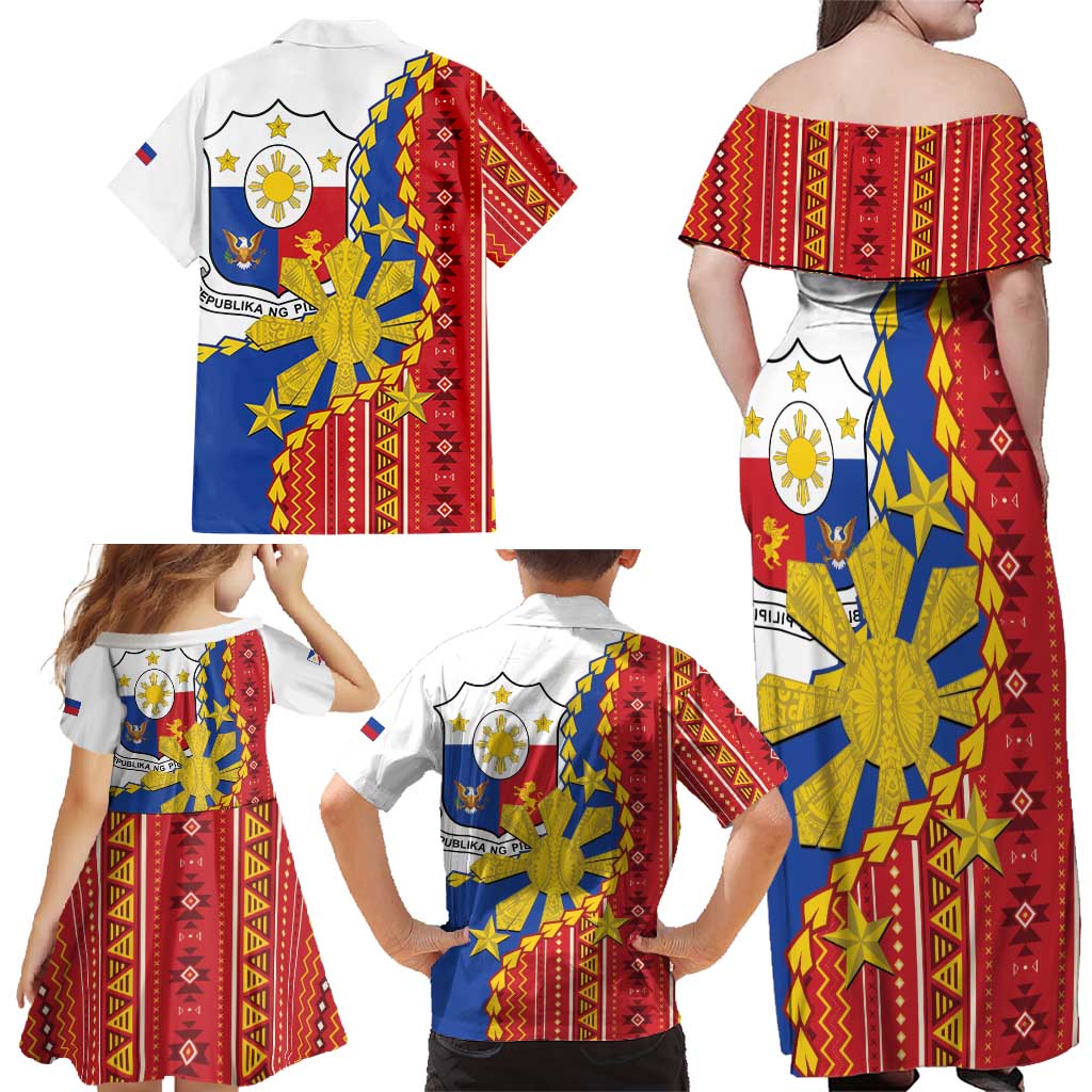 Philippines Independence Day Family Matching Off Shoulder Maxi Dress and Hawaiian Shirt Pilipinas Sun Stars Igorot Pattern
