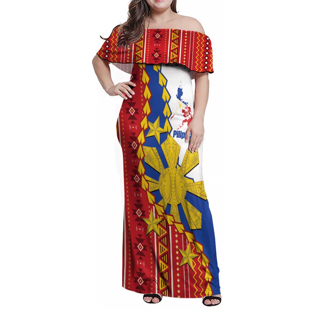 Philippines Independence Day Family Matching Off Shoulder Maxi Dress and Hawaiian Shirt Pilipinas Sun Stars Igorot Pattern