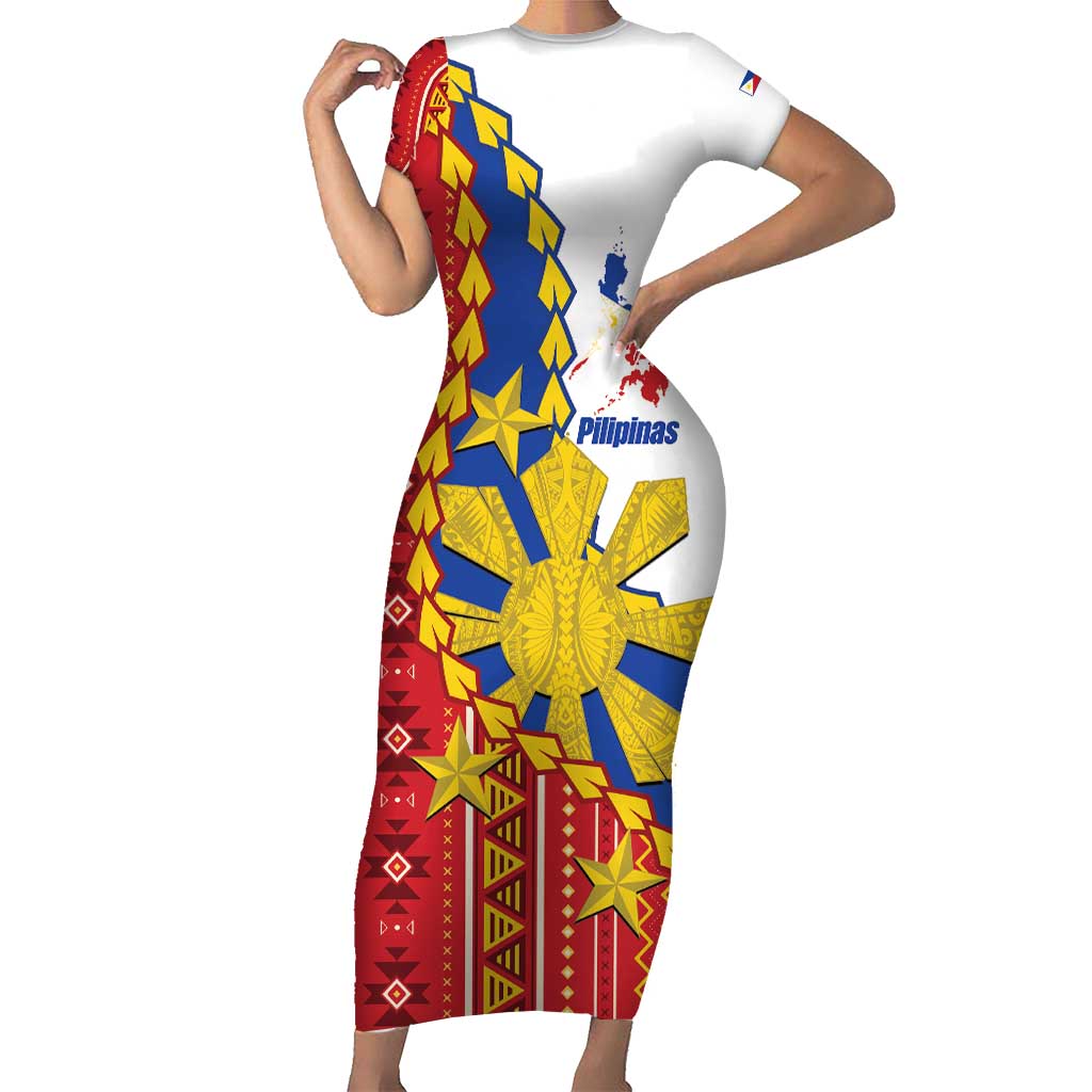 Philippines Independence Day Family Matching Short Sleeve Bodycon Dress and Hawaiian Shirt Pilipinas Sun Stars Igorot Pattern LT14 Mom's Dress Red - Polynesian Pride