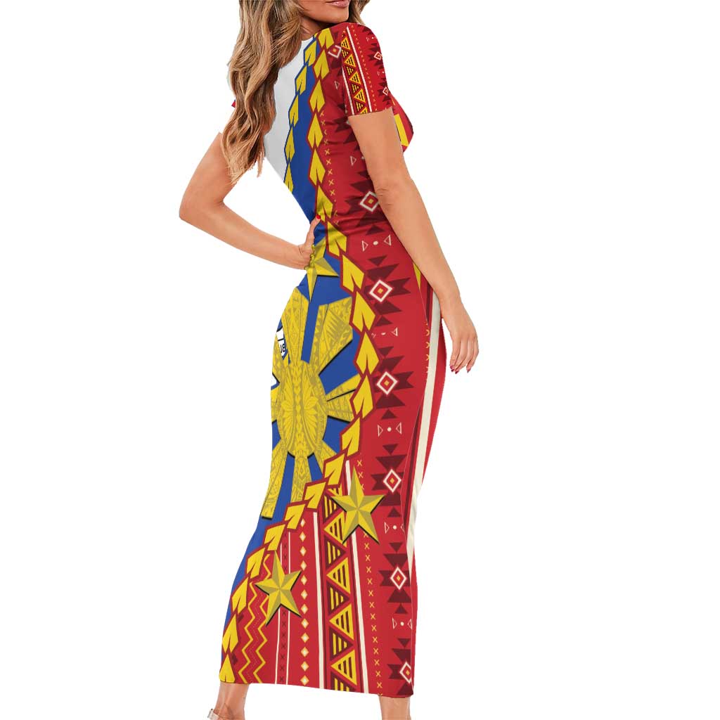 Philippines Independence Day Family Matching Short Sleeve Bodycon Dress and Hawaiian Shirt Pilipinas Sun Stars Igorot Pattern LT14 - Polynesian Pride