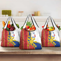 Philippines Independence Day Grocery Bag Pilipinas Sun Stars Igorot Pattern LT14 3-pack One Size Red - Polynesian Pride