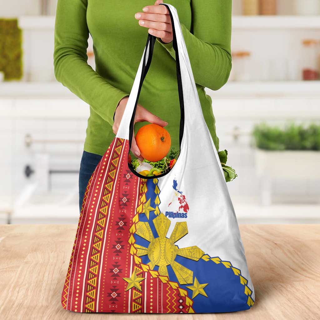 Philippines Independence Day Grocery Bag Pilipinas Sun Stars Igorot Pattern LT14 - Polynesian Pride
