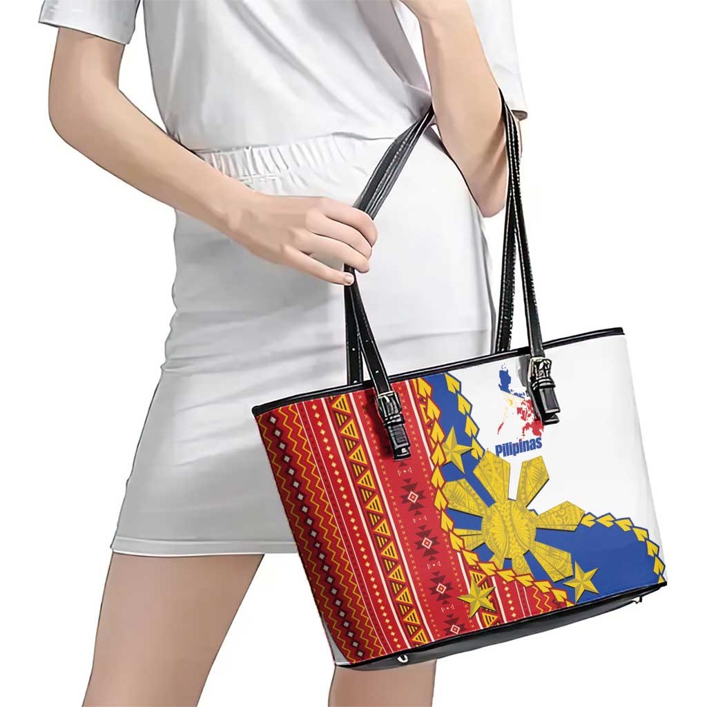 Philippines Independence Day Leather Tote Bag Pilipinas Sun Stars Igorot Pattern