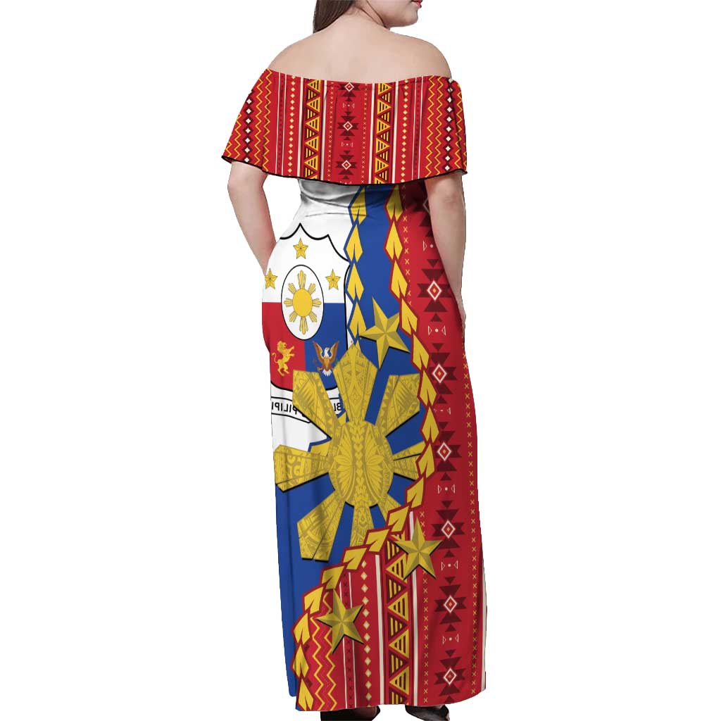 Philippines Independence Day Off Shoulder Maxi Dress Pilipinas Sun Stars Igorot Pattern