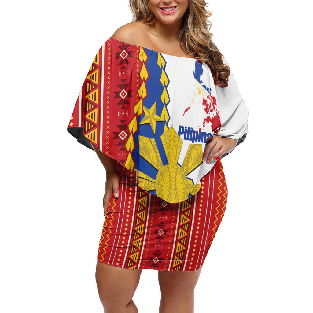 Philippines Independence Day Off Shoulder Short Dress Pilipinas Sun Stars Igorot Pattern
