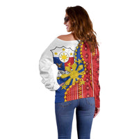 Philippines Independence Day Off Shoulder Sweater Pilipinas Sun Stars Igorot Pattern