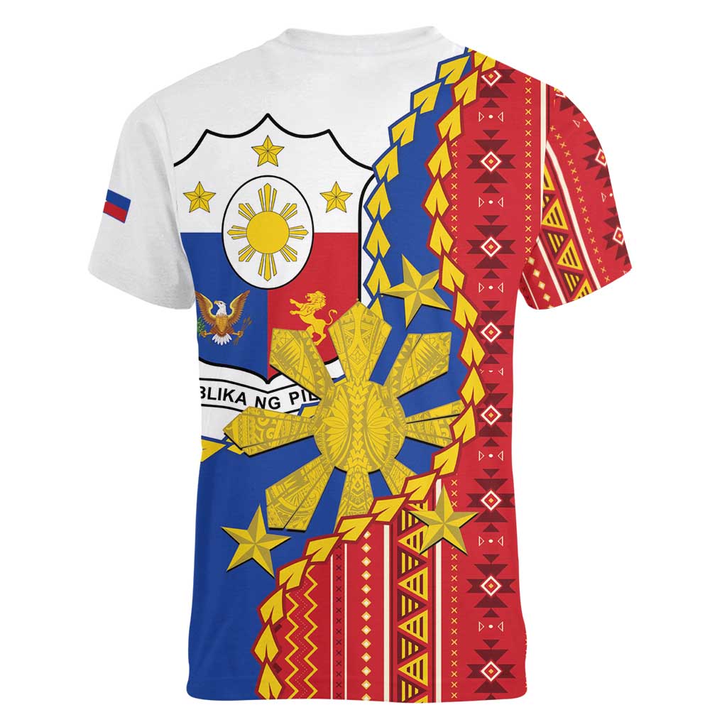 Philippines Independence Day Women V-Neck T-Shirt Pilipinas Sun Stars Igorot Pattern