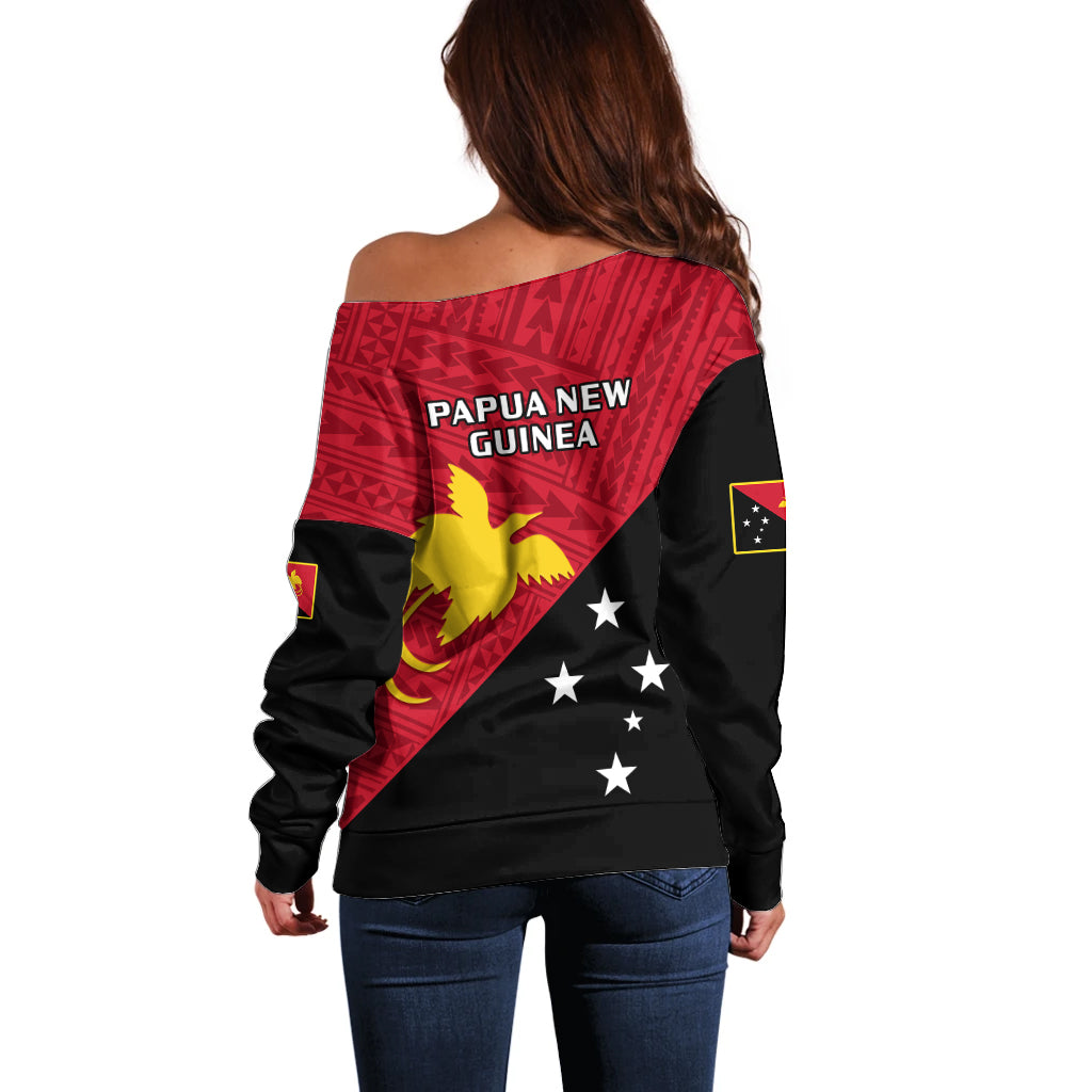 Papua New Guinea Football Off Shoulder Sweater Go PNG Polynesian Pattern Sporty Style LT14 - Polynesian Pride