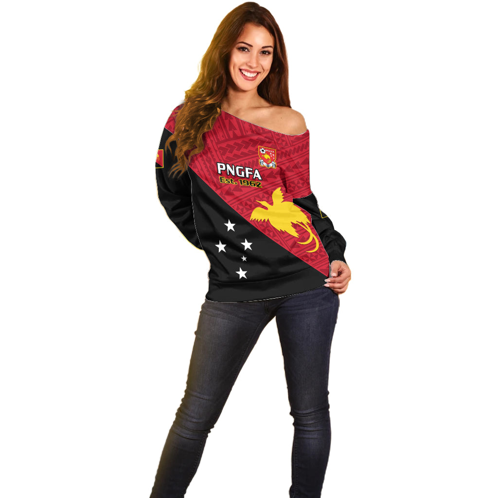 Papua New Guinea Football Off Shoulder Sweater Go PNG Polynesian Pattern Sporty Style LT14 - Polynesian Pride