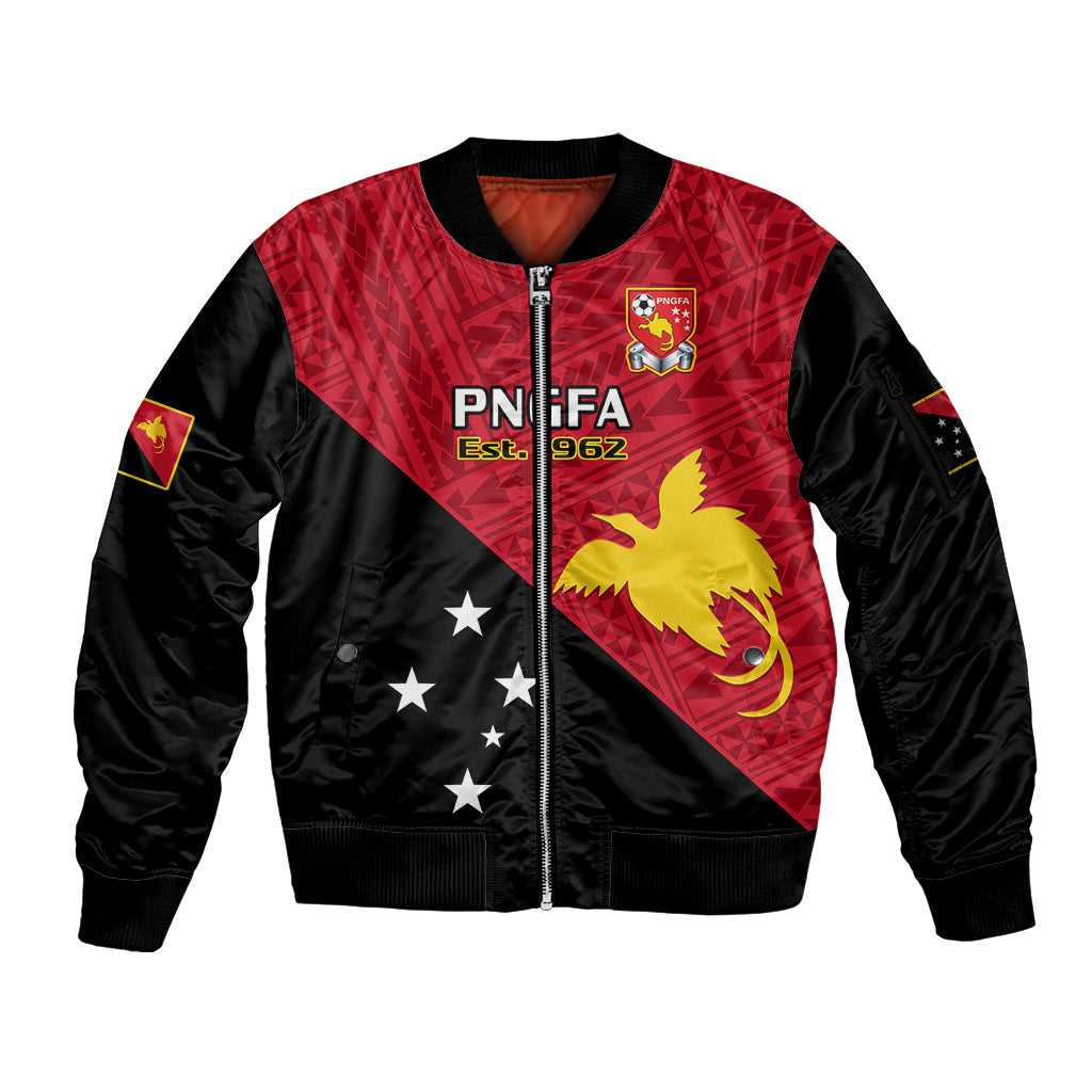 Personalised Papua New Guinea Football Sleeve Zip Bomber Jacket Go PNG Polynesian Pattern Sporty Style LT14 Unisex Red - Polynesian Pride