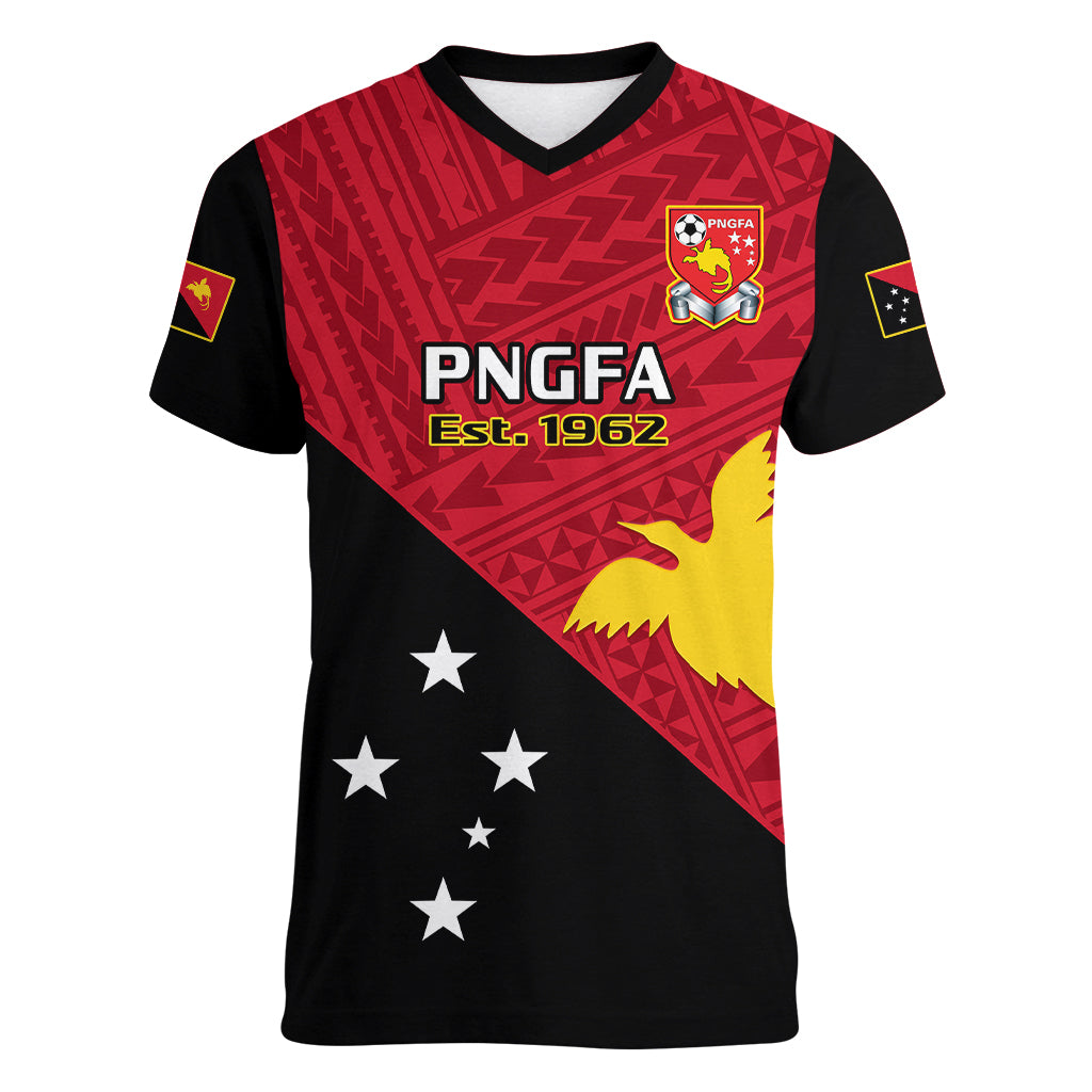 Personalised Papua New Guinea Football Women V Neck T Shirt Go PNG Polynesian Pattern Sporty Style LT14 Female Red - Polynesian Pride
