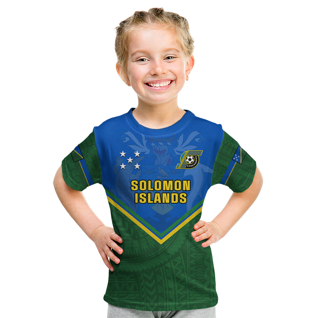 Solomon Islands Football Kid T Shirt Polynesian Pattern Sporty Style LT14 Green - Polynesian Pride