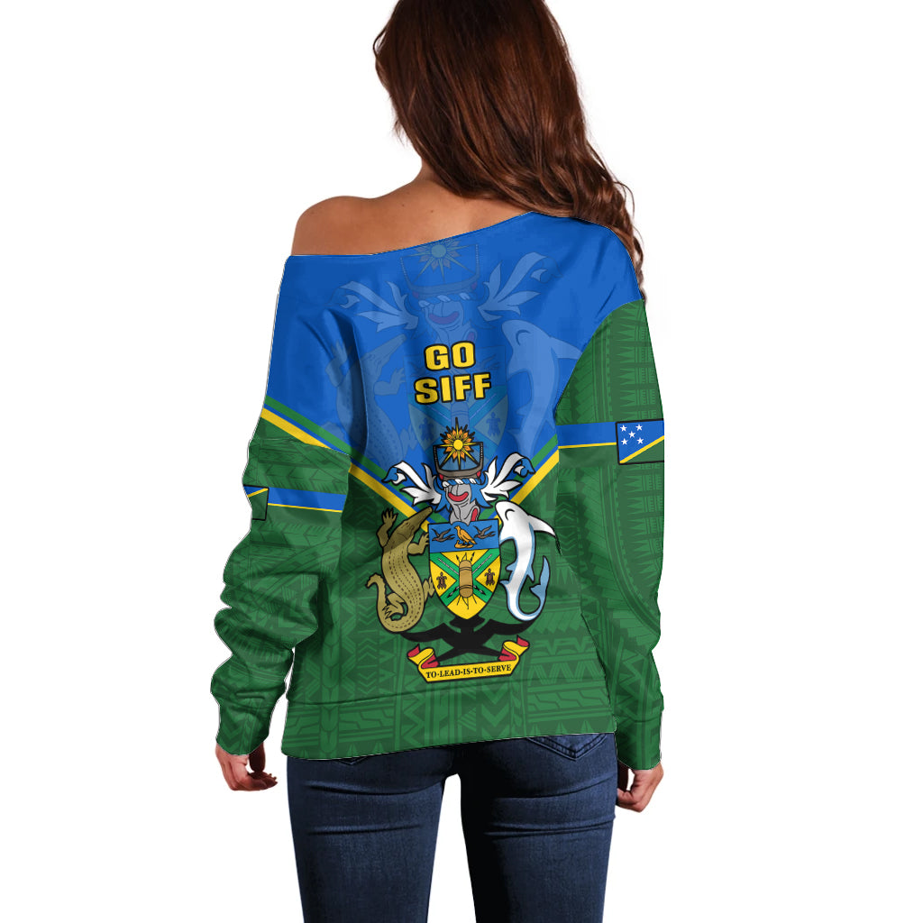 Solomon Islands Football Off Shoulder Sweater Polynesian Pattern Sporty Style LT14 - Polynesian Pride