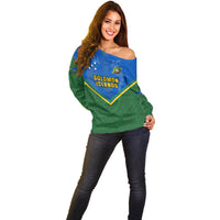 Solomon Islands Football Off Shoulder Sweater Polynesian Pattern Sporty Style LT14 - Polynesian Pride