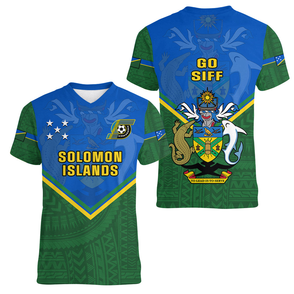 Solomon Islands Football Women V Neck T Shirt Polynesian Pattern Sporty Style LT14 - Polynesian Pride