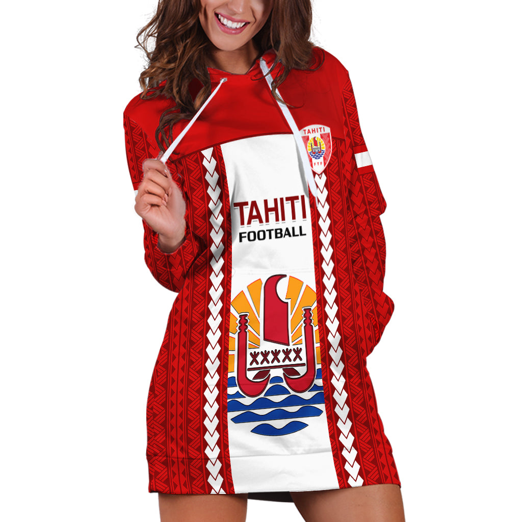 Tahitian Football Hoodie Dress Tahiti Coat Of Arm Polynesian Sporty Style LT14 Red - Polynesian Pride